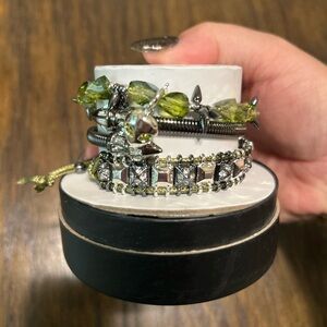 Bomb party alien Halloween stack Silver and Green Bracelet Set